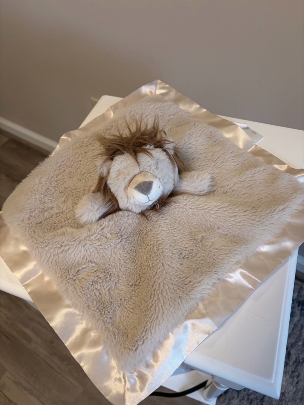 Cloud Island Lion Lovey Security Blanket Baby, Tan Faux Fur Satin Trim